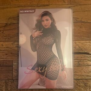 Black Sheer Chemise with High Neckline